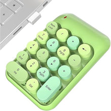 Load image into Gallery viewer, Wireless Number Pads, Cute Colorful Numeric Keypad Numpad Portable 2.4 GHz Financial Accounting Number Keyboard Extensions, 18 Key Number Numpad for Laptop Desktop, PC (Green)
