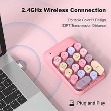 Load image into Gallery viewer, Wireless Number Pads, Cute Colorful Numeric Keypad Numpad Portable 2.4 GHz Financial Accounting Number Keyboard Extensions, 18 Key Number Numpad for Laptop Desktop, PC (Pink)
