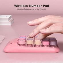 Load image into Gallery viewer, Wireless Number Pads, Cute Colorful Numeric Keypad Numpad Portable 2.4 GHz Financial Accounting Number Keyboard Extensions, 18 Key Number Numpad for Laptop Desktop, PC (Pink)
