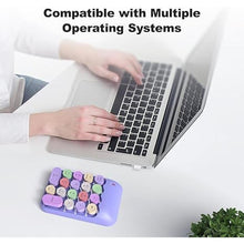 Load image into Gallery viewer, Wireless Number Pads, Cute Colorful Numeric Keypad Numpad Portable 2.4 GHz Financial Accounting Number Keyboard Extensions, 18 Key Number Numpad for Laptop Desktop, PC (Purple)

