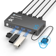 Load image into Gallery viewer, USB 3.0 HDMI KVM Switch 1 Monitors 2 Computers, 4K@60Hz KVM Switches for 2 Computers Sharing Monitor Keyboard Mouse Hard Drives Printer, with EDID Adaptive, 2USB Cable and Controller
