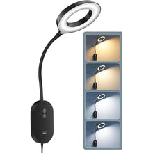 Load image into Gallery viewer, LED Wall Reading Light,Bedside Headboard Lights with 10W USB Output Fast, Wall Reading Lamps with 4 Color Modes &amp; 5 Dimmable, Memory Function, 4-Hour Auto Off Ring Light Black
