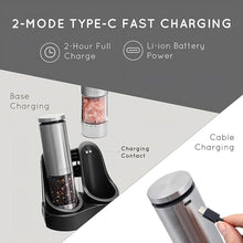 Load image into Gallery viewer, Electric Salt and Pepper Grinder Set Rechargeable, Automatic Salt and Pepper Grinder Set with Oversized Top Button, Stainless Steel Electric Salt and Pepper Shakers Set
