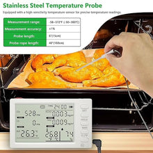 Load image into Gallery viewer, Air Quality Detector &amp; Meat Thermometer with Long Probe, CO, CO2, HCHO, TVOC, Humidity, time, and Ambient Temperature Monitor, Kitchen Timer, Cooking Food Instant Read for Smoker Kitchen
