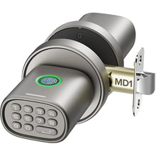 Load image into Gallery viewer, Keyless Entry Door Lock, Fingerprint Door Lock with Keypad Biometric Door Knob, Auto-Lock for Interior Doors Thickness up to 2-1/4", Bedroom, Home Office, Garage, 4xAA Alkaline, MD1 Titanium
