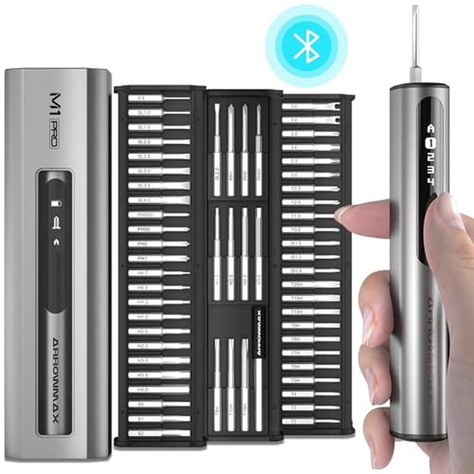 AM ARROWMAX 7.4V Mini Electric Screwdriver, Precision Electric Screwdriver, 60-in-1 Magnetic Bits, Smart Motion Control, Max 3 N.m, 5 Torque Modes, Repair Tool Set for Phone Camera Laptop (M1 PRO)