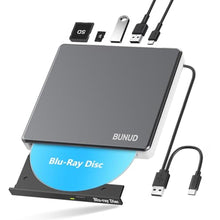 Load image into Gallery viewer, External Blu Ray CD DVD Drive, USB 3.0 Type C Blu ray Burner BD Player Read/Write Portable Bluray Drive Slim Optical Blue Ray CD DVD Reader for Laptop PC Windows 11 MacBook Pro Air Desktop Linux OS
