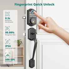 Load image into Gallery viewer, Keyless Entry Door Lock with Handle Set - Fingerprint DeadBolt, Electronic Keypad Deadbolt, Smart Locks for Front Door, Auto-Lock &amp; One Touch Locking, Easy Installation - Matte Black
