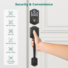 Load image into Gallery viewer, Keyless Entry Door Lock with Handle Set - Fingerprint DeadBolt, Electronic Keypad Deadbolt, Smart Locks for Front Door, Auto-Lock &amp; One Touch Locking, Easy Installation - Matte Black
