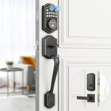 Load image into Gallery viewer, Keyless Entry Door Lock with Handle Set - Fingerprint Deadbolt, Electronic Keypad Deadbolt, Smart Locks for Front Door, Auto-Lock &amp; One Touch Locking, Easy Installation - Oil Rubbed Bronze
