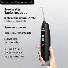 Load image into Gallery viewer, Water Flosser Equipped with Two Water Tanks for Home and Travel,3 Modes Dental Oral Irrigator,Portable,IPX7 Waterproof,Powerful Battery Life, Water Dental Flossers for Teeth (Black)
