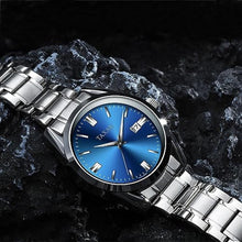 Load image into Gallery viewer, Taxau Mens Dress Watches Stainless Steel Silver Watches for Men Waterproof Blue Face Men s Wrist Watch Analog Quartz Men s Casual Watch with Day Date Relojes para Hombres
