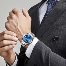 Load image into Gallery viewer, Taxau Mens Dress Watches Stainless Steel Silver Watches for Men Waterproof Blue Face Men s Wrist Watch Analog Quartz Men s Casual Watch with Day Date Relojes para Hombres
