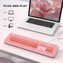 Load image into Gallery viewer, Wired Keyboard with Backlit, Light Up Computer Keyboards with Multimedia Keys, Full Size Wired Keyboard with Illuminated LED, Plug and Play, Anti-Wear Letters for Laptop, Desktop- Pink Colorful
