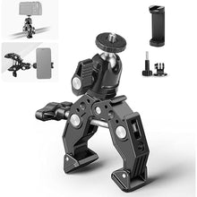 Load image into Gallery viewer, Neewer Super Clamp with Ballhead, Cold Shoe, Phone Holder and Action Camera Mount Adapter for Flat/Round Surface Compatible with GoPro DJI iPhone 15 Pro Max, ST87
