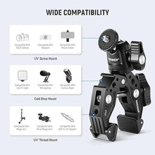 Load image into Gallery viewer, Neewer Super Clamp with Ballhead, Cold Shoe, Phone Holder and Action Camera Mount Adapter for Flat/Round Surface Compatible with GoPro DJI iPhone 15 Pro Max, ST87
