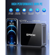 Load image into Gallery viewer, GMKtec Mini PC, M2 Pro Intel Core i7-1195G7 (Turbo 5.0 GHz) 512GB SSD 16GB DDR4, Preinstalled Windows 11 Pro Desktop Mini Computers WiFi 6, USB3.2, BT 5.2, DP, HDMI, RJ45 2.5G
