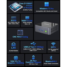 Load image into Gallery viewer, GMKtec Mini PC, M2 Pro Intel Core i7-1195G7 (Turbo 5.0 GHz) 512GB SSD 16GB DDR4, Preinstalled Windows 11 Pro Desktop Mini Computers WiFi 6, USB3.2, BT 5.2, DP, HDMI, RJ45 2.5G
