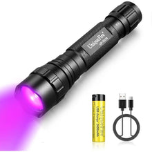 Load image into Gallery viewer, UniqueFire 501B 365nm UV Black Light Flashlight Mini, 365nm uv Flashlight Powerful UV LED Pocket Flash Light, Detector for Pet Urine, Fluorescent Agents, Paper Currency, Antique Jade
