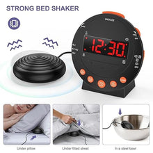 Load image into Gallery viewer, Alarm Clock with Vibrating, Dual Extra Loud Alarm Clock Shaker, Bed Shaker Clock with Adjustable Dimmer&amp;Volume, Snooze, USB Charging, Loud Alarm Clock for Heavy Sleepers, Hearing Impaired
