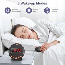 Load image into Gallery viewer, Alarm Clock with Vibrating, Dual Extra Loud Alarm Clock Shaker, Bed Shaker Clock with Adjustable Dimmer&amp;Volume, Snooze, USB Charging, Loud Alarm Clock for Heavy Sleepers, Hearing Impaired
