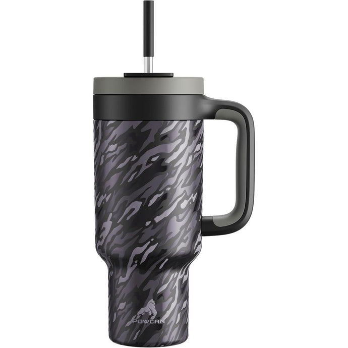 40 oz Camo Tumbler with Handle, 2-in-1 Straw and Sip Lid, Leakproof, Dishwasher Safe, Insulated Stainless Steel Travel Coffee Mug, Keeps Cold for 34 Hours, Fits in Car Cup Holder (Shadow Camo)
