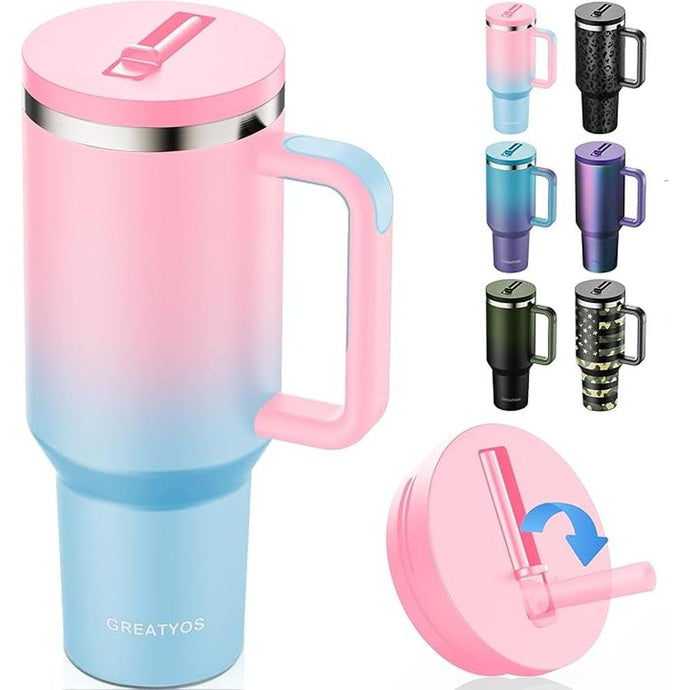 40 oz Tumbler with Handle and Flip Straw Lid - Upgraded Insulated Traveler Tumblers with Lids Straws Vacuum Leak Proof Stainless Steel 40oz Cup Mug Gifts for Men Women Him Her (Sweet Taffy)
