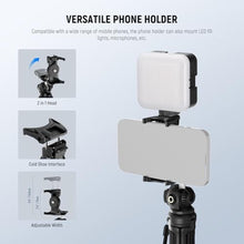 Load image into Gallery viewer, NEEWER TP38 Phone Camera Tripod, 15" Extendable Selfie Stick Metal Stand with Phone Holder, Action Camera Adapter Compatible with Hero 12 11 10 9, 360° Ball Head Travel Tripod for Vlogging
