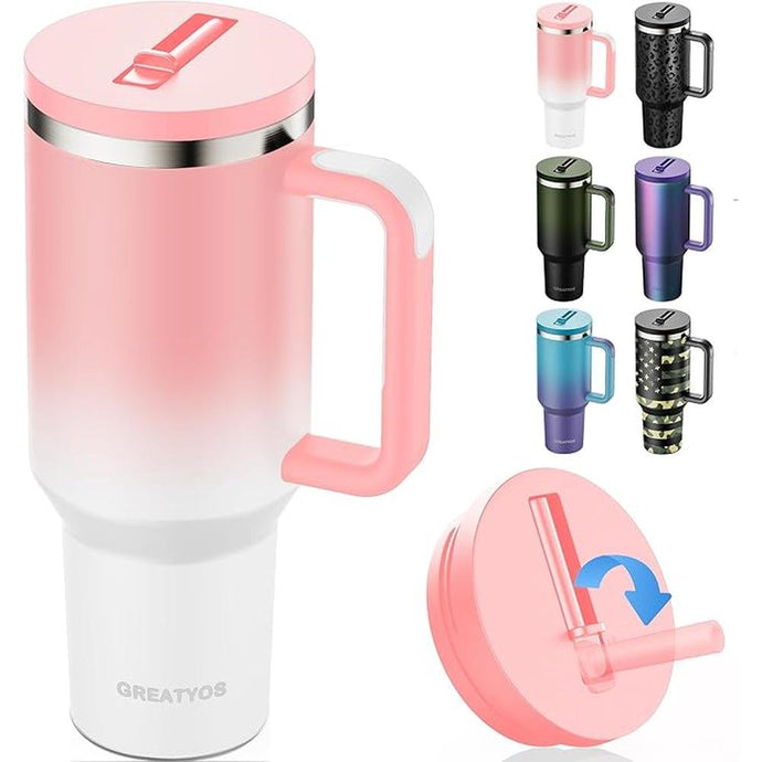 40 oz Tumbler with Handle and Flip Straw Lid - Upgraded Insulated Traveler Tumblers with Lids Straws Vacuum Leak Proof Stainless Steel 40oz Cup Mug Gifts for Men Women Him Her (Sakura)