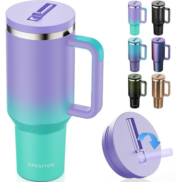 40 oz Tumbler with Handle and Flip Straw Lid - Upgraded Insulated Traveler Tumblers with Lids Straws Vacuum Leak Proof Stainless Steel 40oz Cup Mug Gifts for Men Women Him Her (Mermaid)