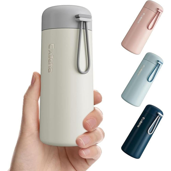 8 oz Water Bottles Made of 304 Stainless Steel, Small Water Bottles Double Wall Vacuum Insulation for Hot&Cold Drinks, Water Bottle Purse with Carry Handle - 100% Leakproof(Beige)