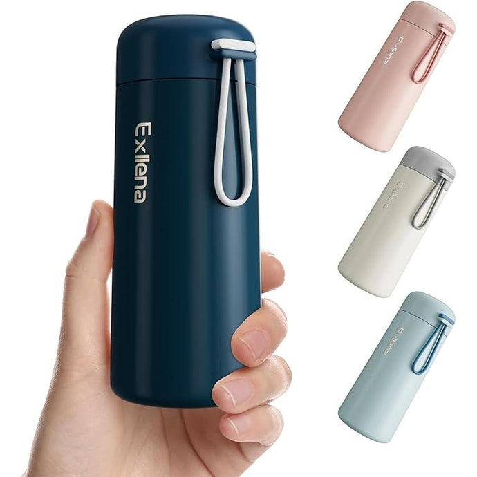 8 oz Water Bottles Made of 304 Stainless Steel, Small Water Bottles Double Wall Vacuum Insulation for Hot&Cold Drinks, Water Bottle Purse with Carry Handle - 100% Leakproof(Dark-Blue)
