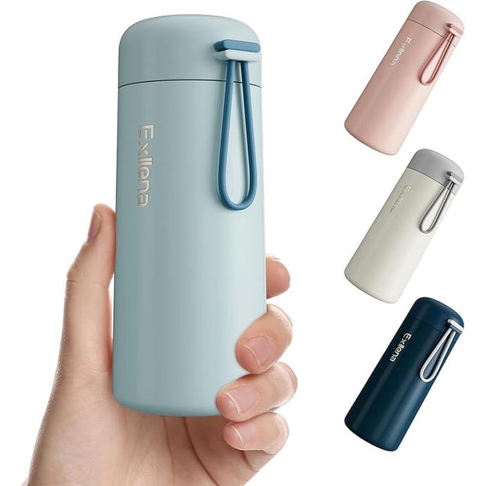 8 oz Water Bottles Made of 304 Stainless Steel, Small Water Bottles Double Wall Vacuum Insulation for Hot&Cold Drinks, Water Bottle Purse with Carry Handle - 100% Leakproof (Grayish Blue)
