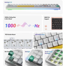Load image into Gallery viewer, nuphy Halo96 V2 Wireless Keyboard,Gasket Structure,96% Hot Swappable Gaming Keyboard, 99 Kyes RGB Backlit Mechanical Keyboard, Support QMK/VIA,Bluetooth/USB-C/2.4GHz-White,Raspberry Switches(46gf)
