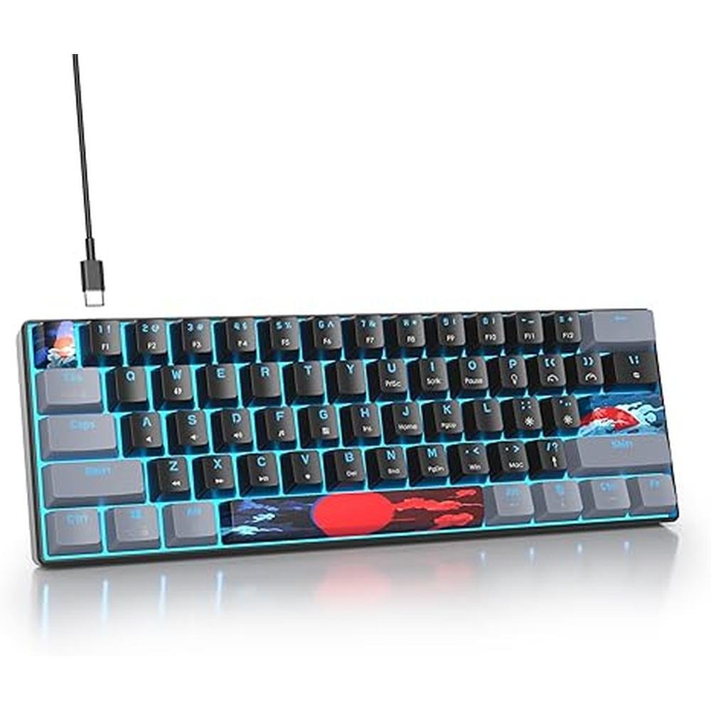 60% Mechanical Keyboard Grey and Black, Compact 60 Percent Gaming Keyb ...