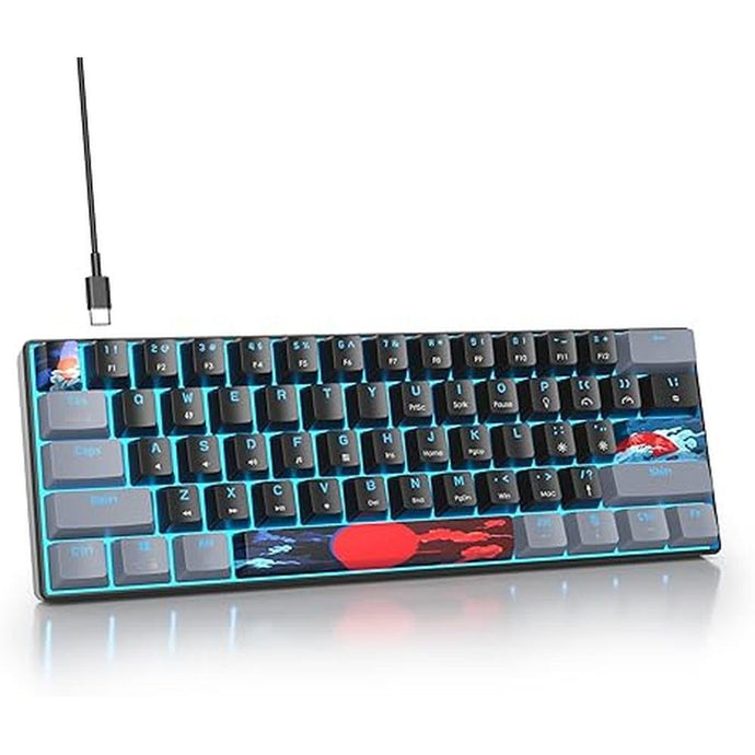 60% Mechanical Keyboard Grey and Black, Compact 60 Percent Gaming Keyboard RGB Backlit, 61 Keys Mini Keyboard, USB Wired Office Keyboard for Windows Mac Laptop PC (61 Dark/Blue Switches)
