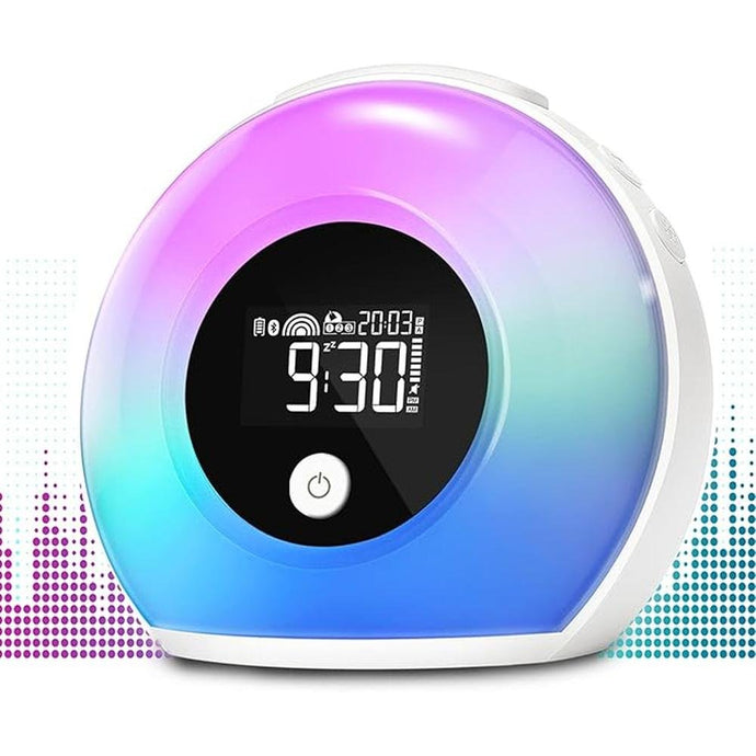 Wake-Up Light Alarm Clock - Kids Night Light Alarm Clock with Bluetooth Speaker Dimmable 4 Level Brightness Colorful Lighst Bedside Lamp Music Player for Kids, Party, Bedroom, Camping
