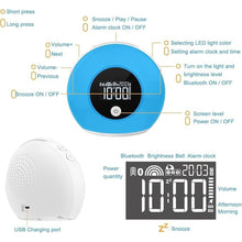 Load image into Gallery viewer, Wake-Up Light Alarm Clock - Kids Night Light Alarm Clock with Bluetooth Speaker Dimmable 4 Level Brightness Colorful Lighst Bedside Lamp Music Player for Kids, Party, Bedroom, Camping
