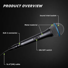 Load image into Gallery viewer, Vocal Dynamic Microphone, Metal Handheld Wired Microphone for Singing, Mic Suitable for Karaoke and Recording, with On/Off Switch and 16.4ft XLR Cable
