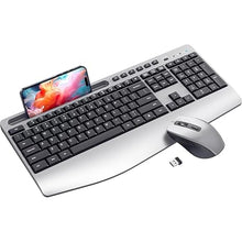 Load image into Gallery viewer, Ergonomic Wireless Keyboard and Mouse Combo,LIZRROT 2.4GHz Silent Full-Size Mouse and Keyboard,Wrist Rest,Phone Holder,Compatible with Windows, PCs, Laptops
