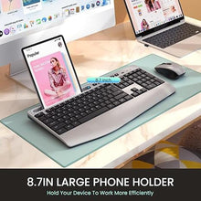 Load image into Gallery viewer, Ergonomic Wireless Keyboard and Mouse Combo,LIZRROT 2.4GHz Silent Full-Size Mouse and Keyboard,Wrist Rest,Phone Holder,Compatible with Windows, PCs, Laptops
