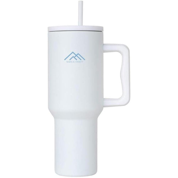MABLA 40 oz Tumbler with handle | Stainless Steel Vacuum Cup | Insulated Resuable Tumbler with Straw & Lid Leakproof Travel Coffee Mug for Water, Iced Coffee or Tea and More (White)