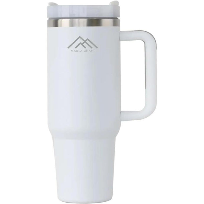 MABLA 40 oz Travel Mug with handle | Stainless Steel Vacuum Cup | Insulated Resuable Tumbler with Straw & Lid Leakproof Travel Coffee Mug for Water, Iced Coffee or Tea and More (Winter White, 40 oz)