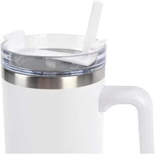Load image into Gallery viewer, MABLA 40 oz Travel Mug with handle | Stainless Steel Vacuum Cup | Insulated Resuable Tumbler with Straw &amp; Lid Leakproof Travel Coffee Mug for Water, Iced Coffee or Tea and More (Winter White, 40 oz)
