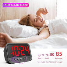 Load image into Gallery viewer, Small LED Digital Clock for Bedroom, Loud Alarm Clock for Heavy Sleepers Adults, Teens | Plug-In Electric Desk Clock | Simple Bedside Nightstand Clock with Adjustable Volume/Brightness/Snooze – Red
