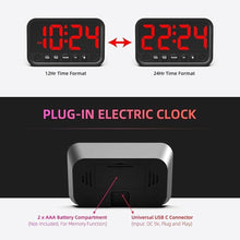 Load image into Gallery viewer, Small LED Digital Clock for Bedroom, Loud Alarm Clock for Heavy Sleepers Adults, Teens | Plug-In Electric Desk Clock | Simple Bedside Nightstand Clock with Adjustable Volume/Brightness/Snooze – Red
