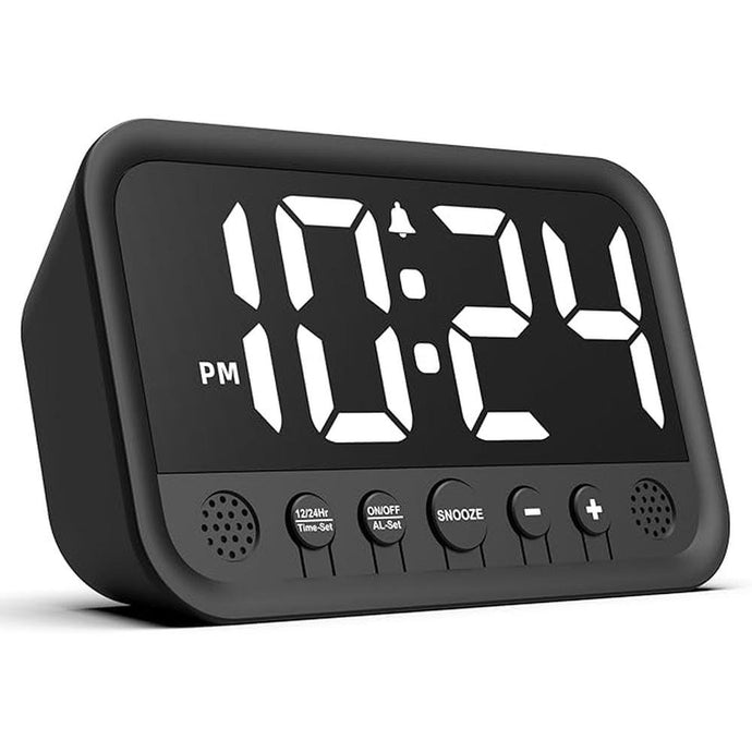 Small LED Digital Clock for Bedroom, Loud Alarm Clock for Heavy Sleepers Adults, Teens | Plug-In Electric Desk Clock | Simple Bedside Nightstand Clock with Adjustable Volume/Brightness/Snooze – White