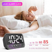 Load image into Gallery viewer, Small LED Digital Clock for Bedroom, Loud Alarm Clock for Heavy Sleepers Adults, Teens | Plug-In Electric Desk Clock | Simple Bedside Nightstand Clock with Adjustable Volume/Brightness/Snooze – White

