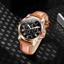 Load image into Gallery viewer, Taxau Men s Brown Leather Watch Black Dial Chronograph Men s Watch for Big Wrist Classic Casual Watch for Men Dress Quartz Analog Roman Numeral Waterproof Mens Watch Luminous Relojes De Hombres
