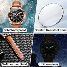 Load image into Gallery viewer, Taxau Men s Brown Leather Watch Black Dial Chronograph Men s Watch for Big Wrist Classic Casual Watch for Men Dress Quartz Analog Roman Numeral Waterproof Mens Watch Luminous Relojes De Hombres
